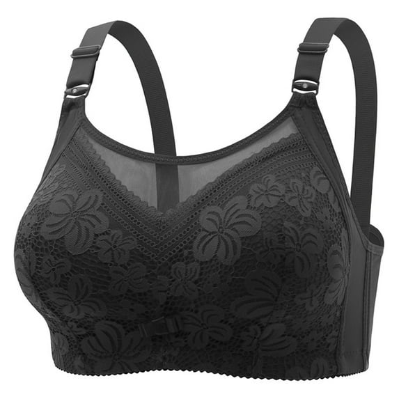 ATOYSOY Women's Plus Size Lace Splicing Everyday Bra Underwear Push Up Bralette Teens Workout Comfort Bra Breathable Floral Embroidered Thin Lightly Wireless Black 36