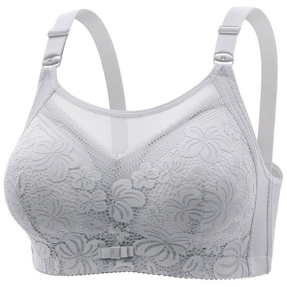 ATOYSOY Women's Plus Size Lace Splicing Everyday Bra Underwear Push Up Bralette Teens Workout Comfort Bra Breathable Floral Embroidered Thin Lightly Wireless Gray 40