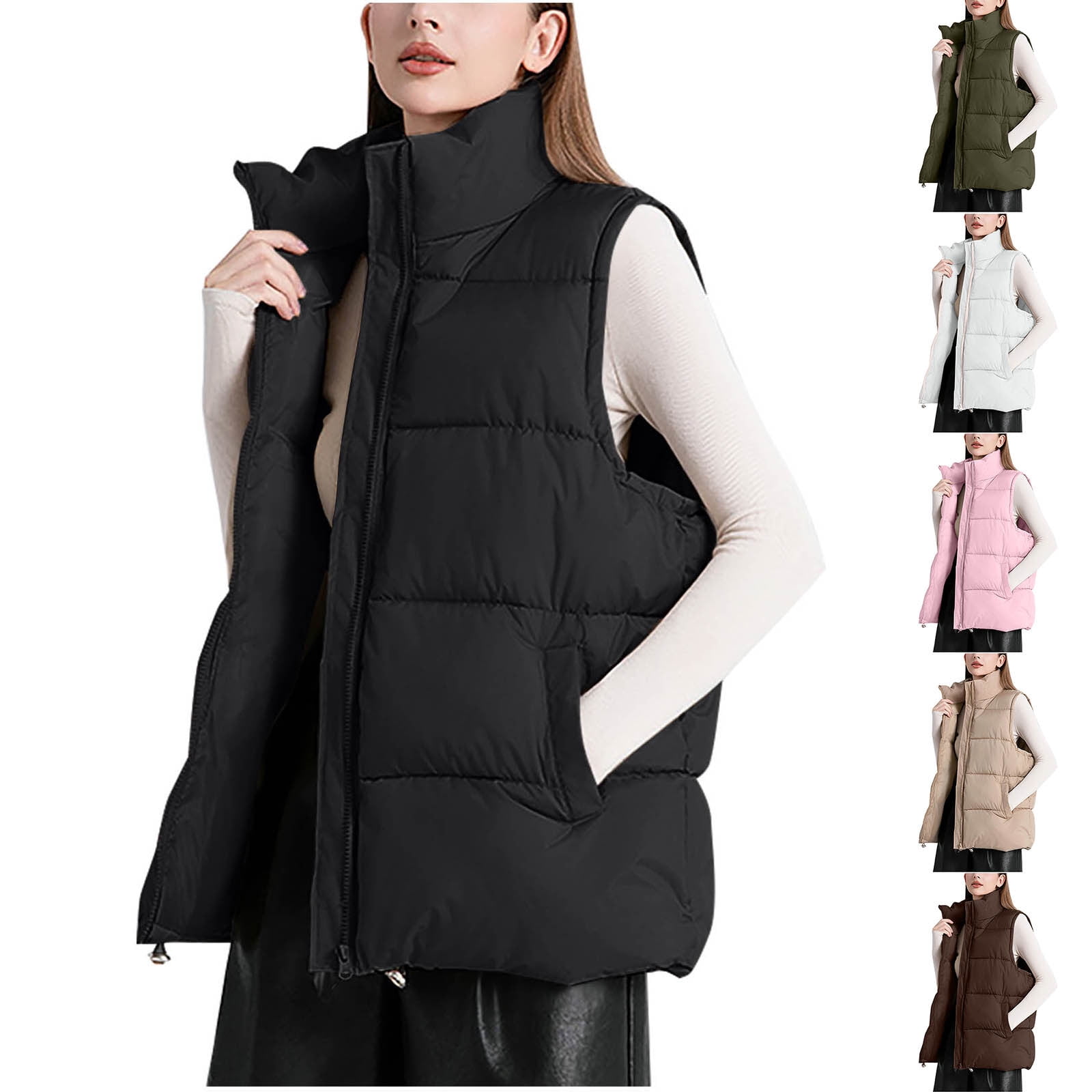 Scoop Women's Faux Suede Zip Vest with Faux Shearling Lining