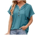 thumbnail image 1 of ATOYSOY Women's Quarter Button Pullovers Casual Short Sleeve Tops Cute V Neck Blouses Summer Business Tees Holiday Fashion Clothes Loose Hoodie Tunic Shirts Blue L, 1 of 9