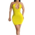 thumbnail image 1 of ATOYSOY Women's Retro Mini Bodycon Party Dress Cutout Beach Sundress Elegant Casual Spaghetti Strap Hanging Neck Trendy Sleeveless Workout Dress for Girls Yellow, 1 of 5