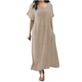 thumbnail image 1 of ATOYSOY Women's Retro Solid Color Cotton Lined Maxi Dress Loose Trendy Elegant Casual Relaxed Beach Sundress V Neck Short Sleeve Workout Dress for Girls Yellow L, 1 of 6