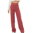 thumbnail image 1 of ATOYSOY Women's Retro Solid Color Trendy Pants High Waist Button Clearance Summer Casual Skinny Cargos Pants Pockets Workout Slim Trousers Sports Activewear Pink L, 1 of 4