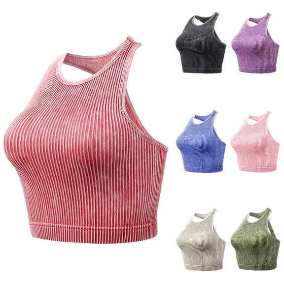 ATOYSOY Women's Ribbed Tank Tops Sports Bra Everyday Bra Camisoles Comfort Bra Underwear Workout Push Up Breathable Yoga Running Activewear Racerback Wireless Black L