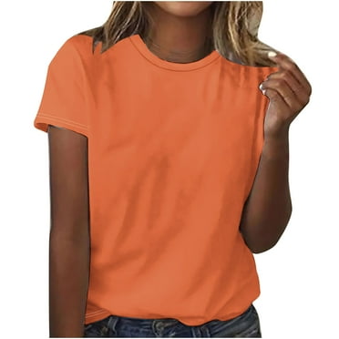 ATOYSOY Women's Round Neck Pullover Loose Basic Tops Regular Fit Trendy Causal Workout Comfy Short Sleeve T Shirts Solid Color Tees Summer Saving Retro for Girls Orange M