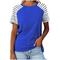 thumbnail image 1 of ATOYSOY Women's Round Neck Pullover Raglan Loose Tops Regular Fit Trendy Retro Stripe Tees Causal Workout Comfy Short Sleeve T Shirts for Girls Blue XXL, 1 of 3