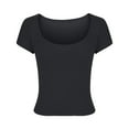 thumbnail image 1 of ATOYSOY Women's Scoop Neck Blouse Activewear Slim Basic Crop Tops Solid Color Pullovers Summer Fashion Retro Short Sleeve Tees Casual Workout Shirts Cleanrance for Female Black S, 1 of 4