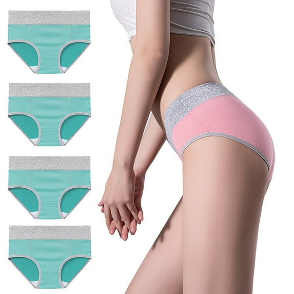 ATOYSOY Women's Shapewear Control Briefs Seamless Plus Size Hip Lifting Cotton Panties, 4 Pack Underpants Multipack Stretchy Solid Panty Classic Briefs Girls Comfy Green L