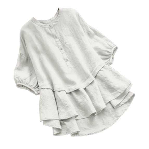 ATOYSOY Women's Short Sleeve Basic Tees Summer Plus Size Tops Button Ruffle Blouses Saving Fashion Workout Activewear Casual Cotton Flowy Tunic Loose Pullovers Dressy White M