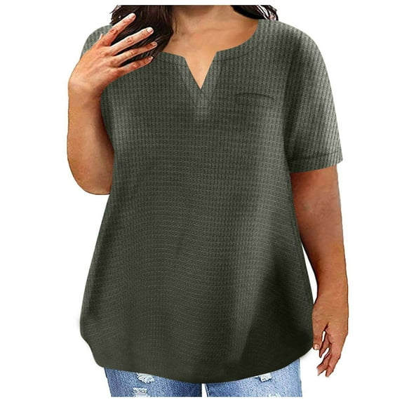 ATOYSOY Women's Short Sleeve Basic Tees Summer Plus Size Tops Fashion Workout Casual Tunic Retro Activewear Solid Color Loose Pullovers Dressy Saving V Neck Blouses Green XXL