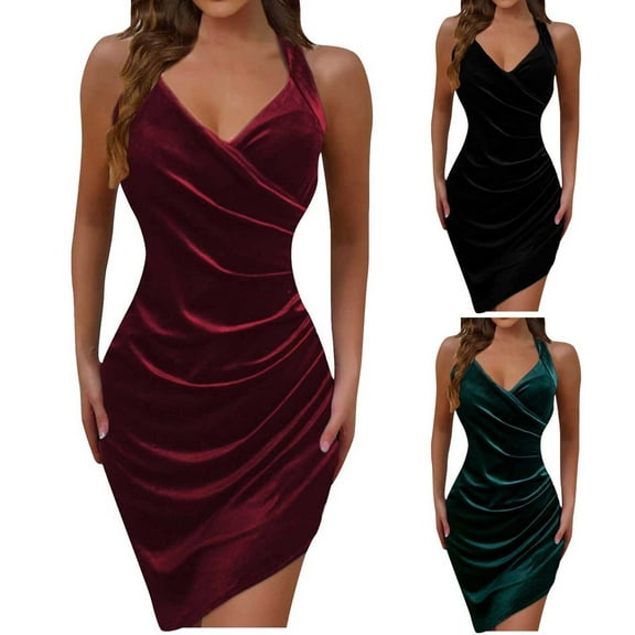 ATOYSOY Women's Sleeveless Mini Bodycon Pencil Dress Pleated Beach Sundress V Neck Elegant Cocktail Party Wedding Guest Dress Casual Dress for Girls Black S