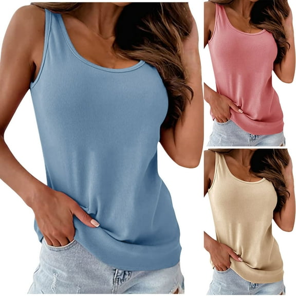 ATOYSOY Women's Sleeveless Pullovers Loose Basic Tank Tops Fashion Workout Round Neck Tees Activewear Relaxed Casual Shirts Solid Color Blouses Summer Blue XXL