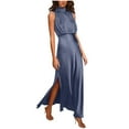 thumbnail image 1 of ATOYSOY Women's Sleeveless Tea Length Split Dress Beach Sundress Elegant Cocktail Party High Waisted Crew Neck Cotton Lined Retro Trendy Summer Saving Workout Dress for Girls Blue, 1 of 6
