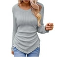 thumbnail image 1 of ATOYSOY Women's Slim Basic Ribbed Tops Trendy V Neck Shirts Fall Long Sleeve Pullovers Workout Comfy Casual Irregular Hem Relaxed Solid Color Blouses Gray XL, 1 of 5