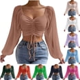 thumbnail image 1 of ATOYSOY Women's Slim Cropped Tops Elegant Casual Ribbed Shirts Long Sleeve Tees Drawstring Fall Winter Mesh Raglan Pullover Square Neck Sweatshirts Drawstring Outwear Green L, 1 of 9