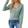 thumbnail image 1 of ATOYSOY Women's Solid Color Blouses Loose Tops Relaxed V Neck Shirts Fall Workout Comfy Casual Button Down Long Sleeve Pullovers Trendy Green L, 1 of 5