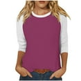 thumbnail image 1 of ATOYSOY Women's Solid Color Patchwork Blouses Crew Neck Shirts Fall Workout Trendy Loose Basic Raglan Tops 3/4 Sleeve Tees Relaxed Comfy Casual Purple S, 1 of 7