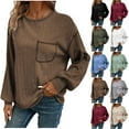 thumbnail image 1 of ATOYSOY Women's Solid Color Pullover Crew Neck Sweatshirts Pockets Fashion Casual Ribbed Shirts Outwear Long Sleeve Tees Fall Winter Knitted Sweaters Loose Tops Green L, 1 of 6