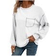 thumbnail image 1 of ATOYSOY Women's Solid Color Pullover Crew Neck Sweatshirts Pockets Fashion Outwear Casual Ribbed Shirts Long Sleeve Tees Fall Winter Knitted Sweaters Loose Tops White M, 1 of 3