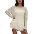 thumbnail image 1 of ATOYSOY Women's Solid Color Pullover Long Sleeve Dressy Tunic Tops Fall Winter Round Neck Blouses Outwear Loose Ripped Sweaters Casual Knitted Sweatshirts Hollow Out White M, 1 of 4