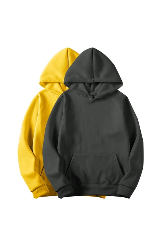 Women's Solid Color Pullover with Pockets Crew Neck Sweatshirts Outwear Long Sleeve Tees Drawstring Fall Winter 2 Pack Loose Hoodie Tops Casual Shirts Yellow S