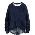 thumbnail image 1 of ATOYSOY Women's Solid Color Pullover Workout Crew Neck Sweatshirts Outwear Long Sleeve Tees Fall Winter Fashion Casual Ribbed Shirts Knitted Sweaters Loose Tops Blue L, 1 of 5