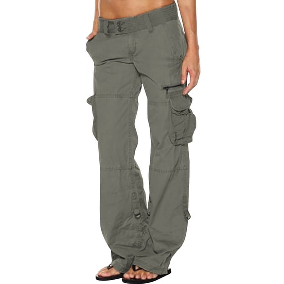 ATOYSOY Women's Solid Color Straight Leg Pants Workout Loose Trousers Retro Summer High Waist Casual Cargos Pants Pockets Sports Activewear Gray M