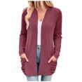 thumbnail image 1 of ATOYSOY Women's Solid Color Strip Pocket Knit Cardigan Jacket Duster Sweater Cardigan Workout Cardigan for Women Red L, 1 of 5