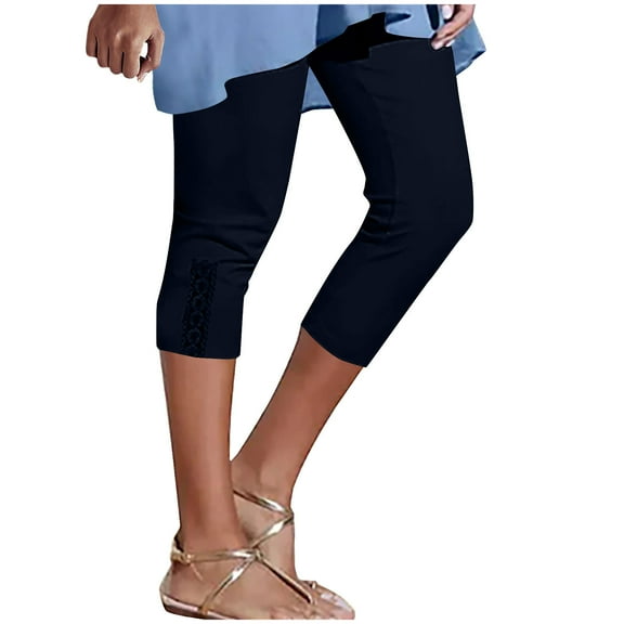 ATOYSOY Women's Solid Color Sweatpants Activewear Legging Lace Splicing Capris Skinny Pants Trousers Retro High Waist Trendy Pants Casual Workout Yoga Stretch Blue L