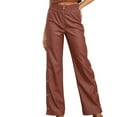 thumbnail image 1 of ATOYSOY Women's Solid Color Sweatpants High Waist Zipper Button Trendy Pants Retro Activewear Leather Wide Leg Pants Casual Workout Business Dress Pants Trousers Brown M, 1 of 5
