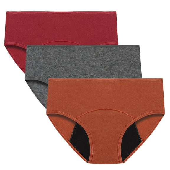 ATOYSOY Women's Solid Leak Proof Panty Comfy Multipack Mid Waist Period Underpants Shapewear Control Briefs Seamless Stretchy Plus Size Hip Lifting Cotton Panties, 3 Pack Red L