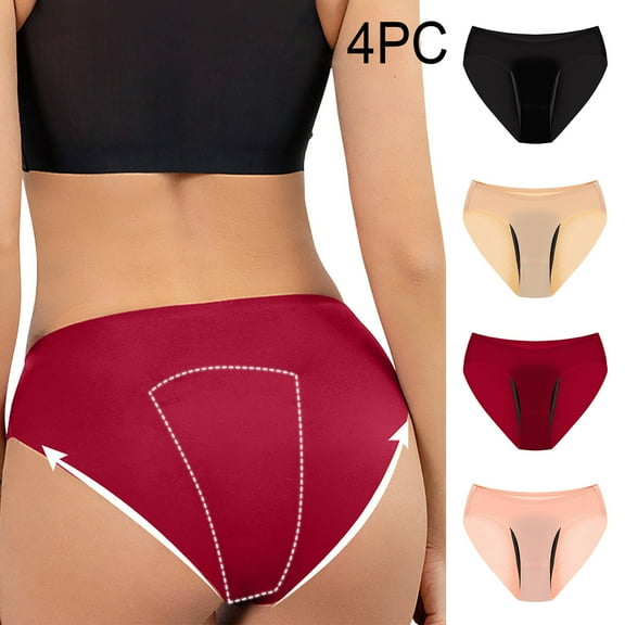 ATOYSOY Women's Solid Leak Proof Panty Comfy Multipack Stretchy Shapewear Control Briefs Seamless Mid Waist Period Underpants Plus Size Hip Lifting Cotton Panties, 4 Pack L