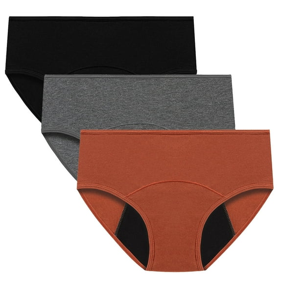 ATOYSOY Women's Solid Leak Proof Panty Multipack Mid Waist Period Underpants Shapewear Control Briefs Seamless Stretchy Plus Size Hip Lifting Cotton Panties, 3 Pack Orange XXXXL