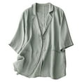 thumbnail image 1 of ATOYSOY Women's Solid Work Coat Lapel Open Front Lightweight Jacket Business Attire Casual Lined 3/4 Sleeve Cropped Cardigan Plus Size Summer Blazer Suit with Pockets Trendy Green XL, 1 of 7