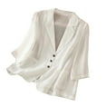 thumbnail image 1 of ATOYSOY Women's Solid Work Coat Lapel Open Front Lightweight Jacket Business Attire Casual Lined Plus Size Summer Blazer Suit with Pockets Trendy 3/4 Sleeve Cropped Cardigan White L, 1 of 8