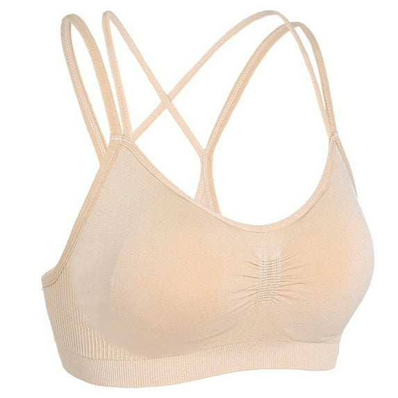 ATOYSOY Women's Sports Bra Everyday Bra Camisoles Breathable Push Up Teens Comfort Bra Workout Underwear Yoga Running Activewear Spaghetti Strp Wireless Khaki L