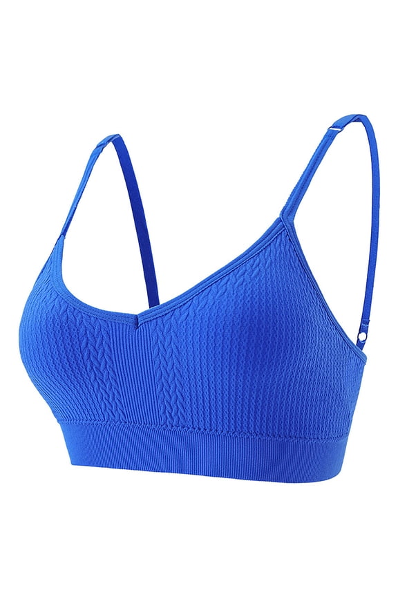 Women's Sports Bras for Running Breathable Fashion Ladies Ribbed Spaghetti Strap Lightweight Push Up Bralette Soft Comfort Sports Bras for Special Occasion (Blue,L)