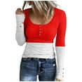 thumbnail image 1 of ATOYSOY Women's Square Neck Button Sweatshirts Outwear Knitted Sweaters Slim Tops Fashion Casual Ribbed Shirts Color Block Pullover Long Sleeve Tees Fall Winter Red XXXL, 1 of 4
