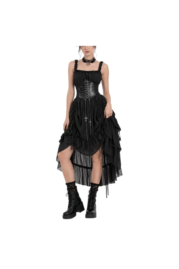 Women's Steampunk Dress Renaissance Old English Attire Women Gothic High Low Dresses