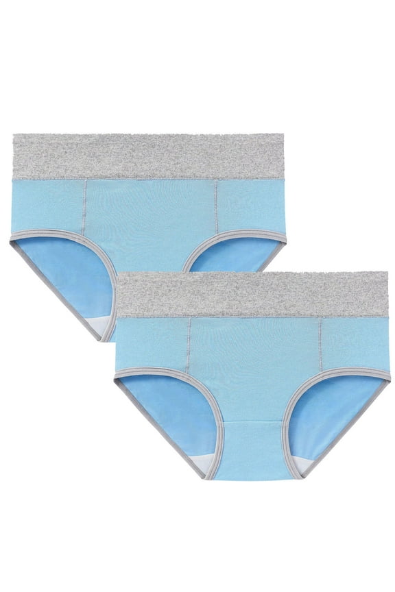 Women's Stretchy Solid Bikini Panties Comfy Underpants Plus Size Hip Lifting Cotton Panties, 2 Pack Multipack Shapewear Control Briefs Seamless for Ladies Blue L