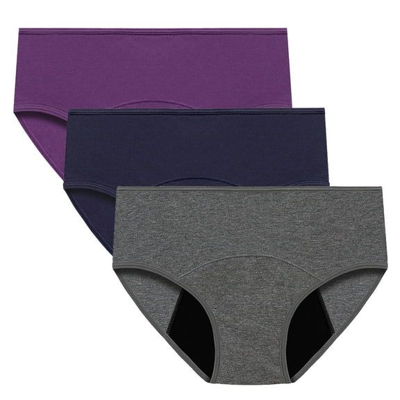 ATOYSOY Women's Stretchy Solid Leak Proof Panty Comfy Multipack Mid Waist Period Underpants Shapewear Control Briefs Seamless Plus Size Hip Lifting Cotton Panties, 3 Pack Gray S