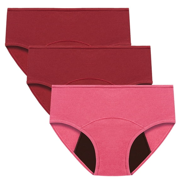 ATOYSOY Women's Stretchy Solid Leak Proof Panty Comfy Multipack Plus Size Hip Lifting Cotton Panties, 3 Pack Shapewear Control Briefs Seamless Mid Waist Period Underpants Pink S
