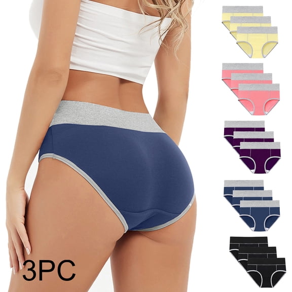 ATOYSOY Women's Stretchy Solid Leak Proof Panty Comfy Multipack Shapewear Control Briefs for Ladies Plus Size Hip Lifting Cotton Panties, 3 Pack Period Underpants Black L