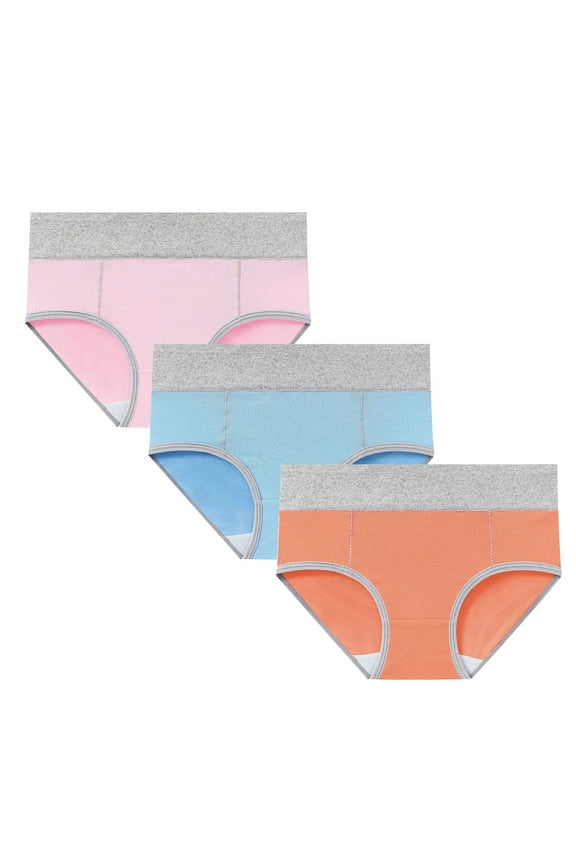 Women's Stretchy Solid Leak Proof Panty Comfy Shapewear Control Briefs for Ladies Multipack Period Underpants Plus Size Hip Lifting Cotton Panties, 3 Pack Orange M