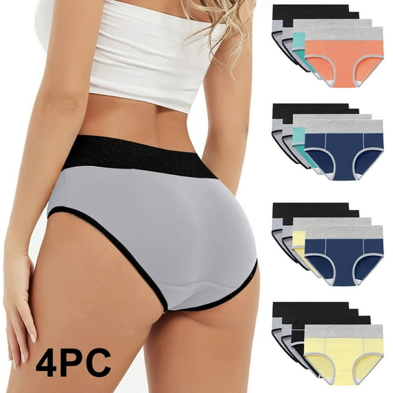 ATOYSOY Women's Stretchy Solid Panty Classic Briefs Girls Comfy Multipack Plus Size Hip Lifting Cotton Panties, 4 Pack Underpants Shapewear Control Briefs for Ladies Green L