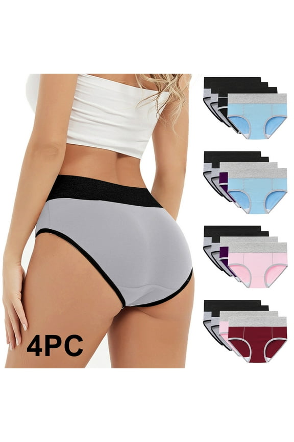 Women's Stretchy Solid Panty Classic Briefs Girls Comfy Multipack Plus Size Hip Lifting Cotton Panties, 4 Pack Shapewear Control Briefs for Ladies Underpants Blue L