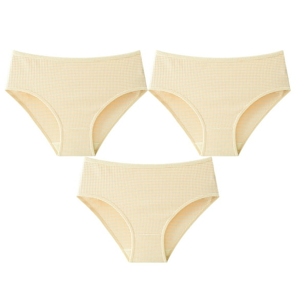 ATOYSOY Women's Striped Panty Comfy Mid Waist Underpants Multipack Stretchy Shapewear Control Briefs for Ladies Classic Briefs Hip Lifting Cotton Panties, 3 Pack Yellow M