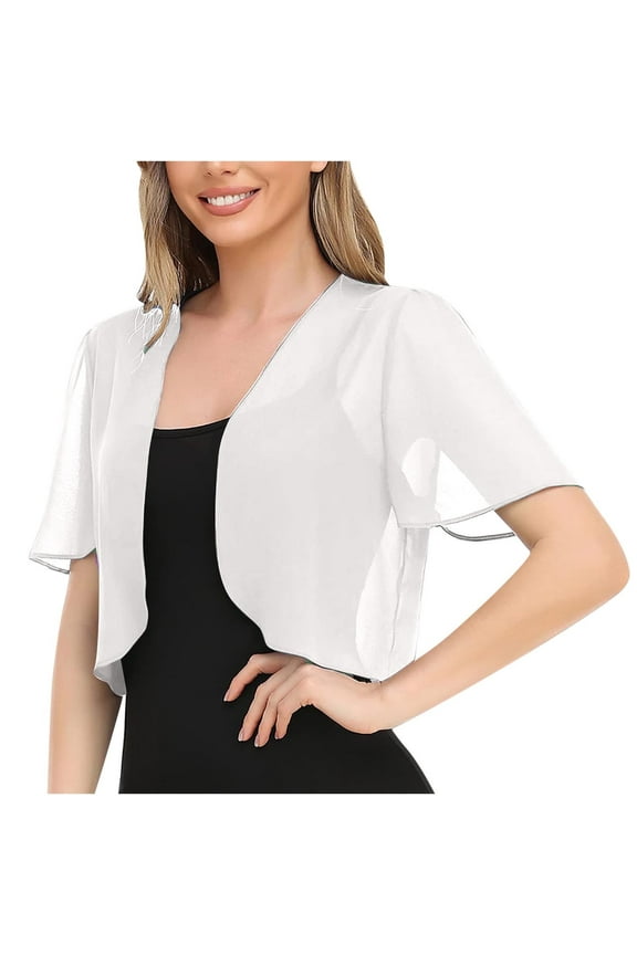 Women's Summer Short Sleeve Shawl Cropped Cardigans for Wedding Bride Dresses S