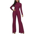 thumbnail image 1 of ATOYSOY Women's Summer Solid Color Trendy Pants Long Sleeve Crew Neck Casual Wide Leg Jumpsuits Pants Activewear Skinny Rompers Workout Yoga Slimtrousers Retro Red XXL, 1 of 6