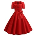 thumbnail image 1 of ATOYSOY Women's Tea Length A Line Bowknot Dress Summer Sundress Square Neck Button Boho Beach Trendy Workout Retro Short Sleeve Elegant Cocktail Party Flowy Red, 1 of 5